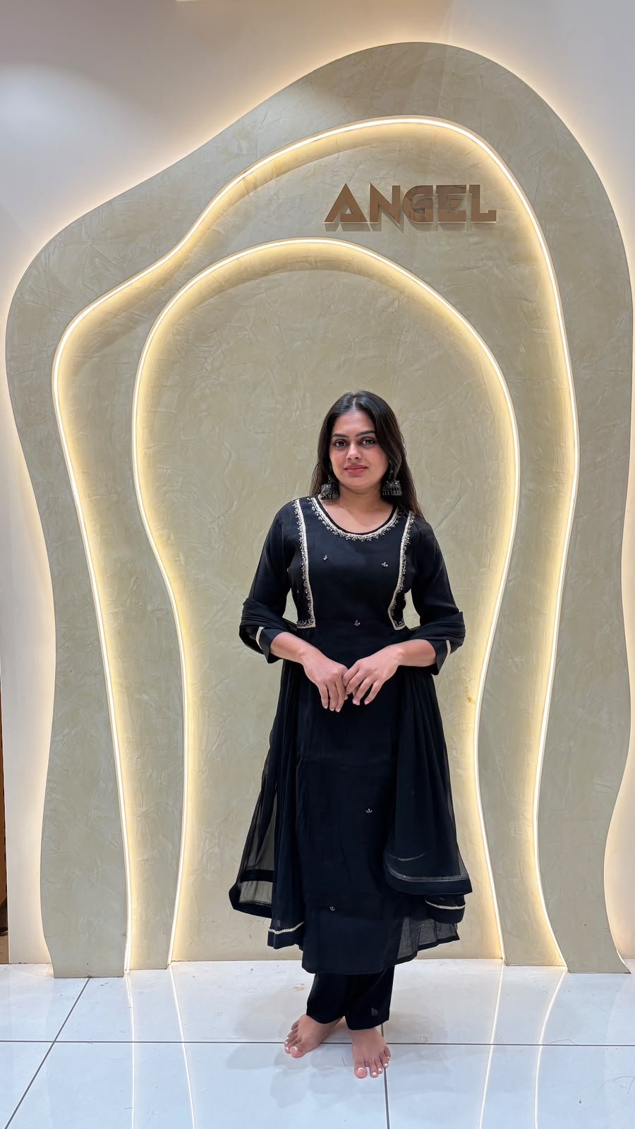 Black Organza Anarkali Kurta Set with Embroidered Waistcoat Panel | 2-Piece