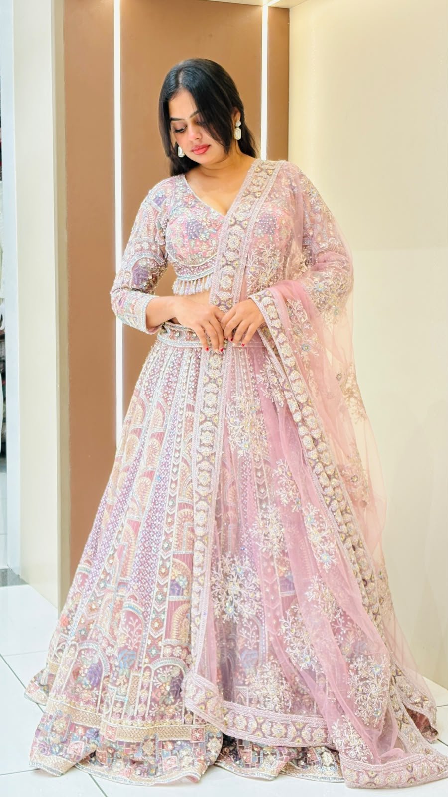Blush Pink Heavy Embroidered Bridal Lehenga Set | 3-Piece