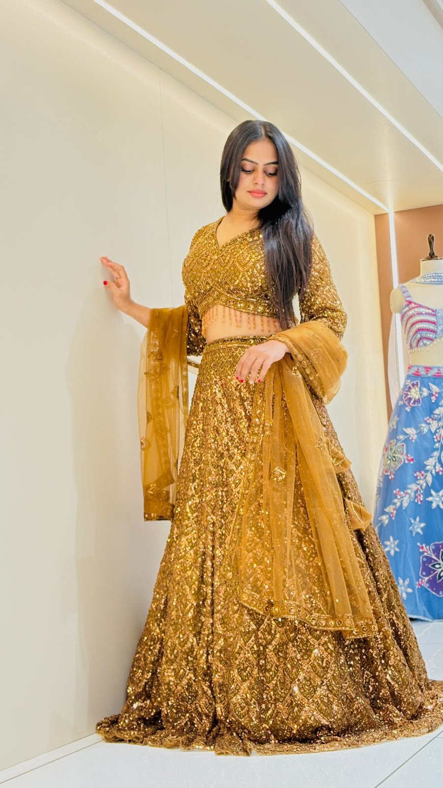 Gold Sequin Embroidered Lehenga Set | 3-Piece Blouse, Lehenga & Dupatta