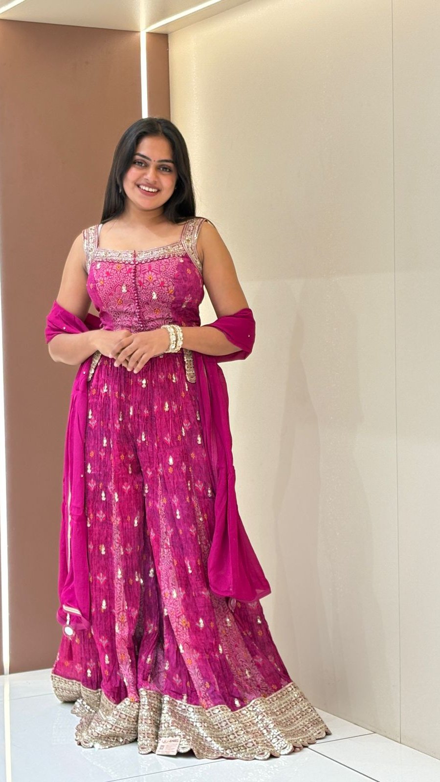 Magenta Zari Bandhani Anarkali Set | 3-Piece Kurti, Sharara & Dupatta