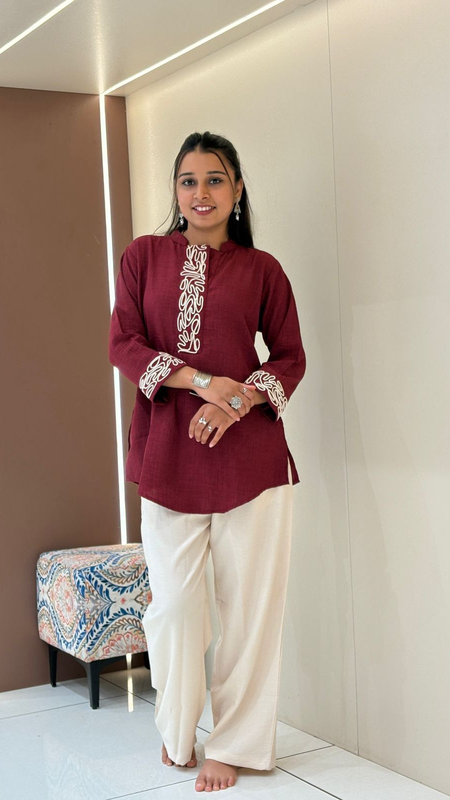 Maroon Appliqué Short Kurti | Ethnic Top (Single Piece)
