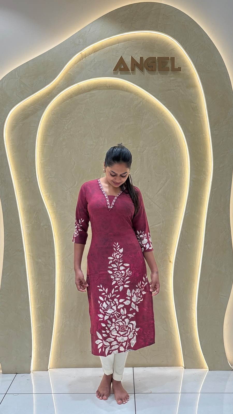 Magenta Batik Floral Print Straight Kurta with Pants | 2-Piece