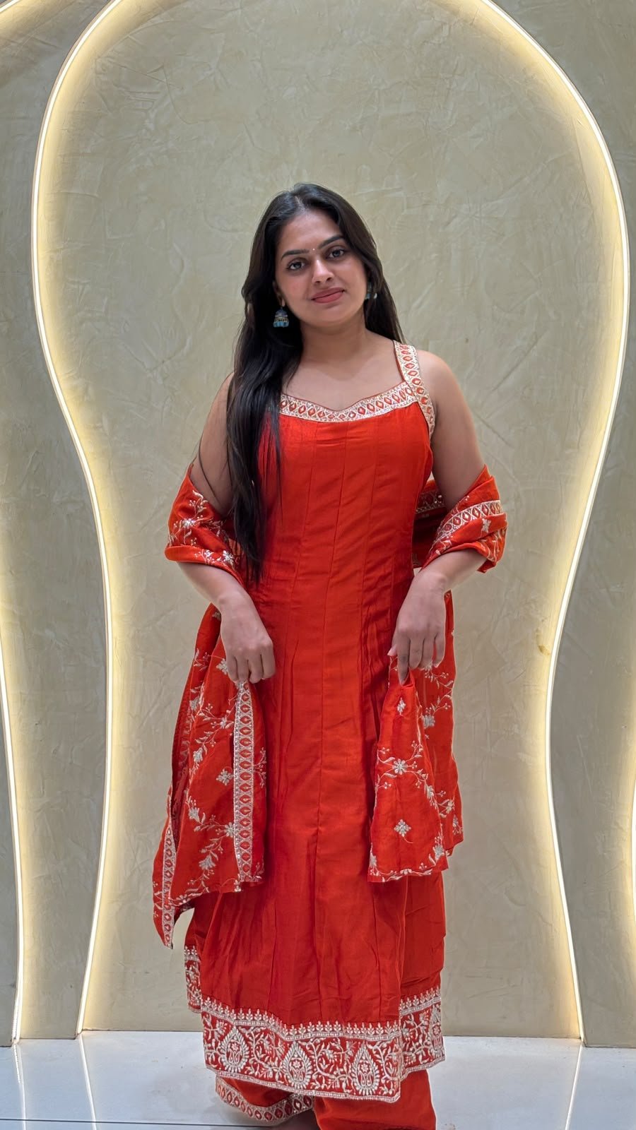 Orange Embroidered Sleeveless Kurta with Sharara & Dupatta | 3-Piece