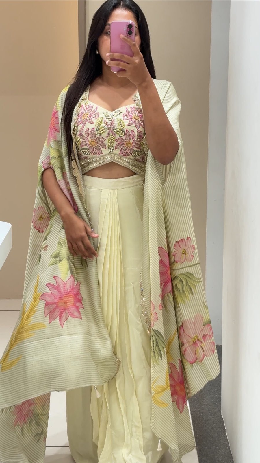Pastel Yellow Floral Embroidered Crop Top Sharara Set | 3-Piece