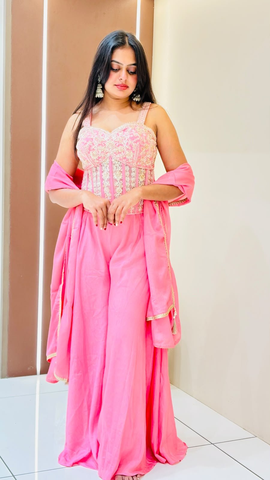 Pink Corset Bustier Sharara Set with Embroidered Dupatta | 3-Piece