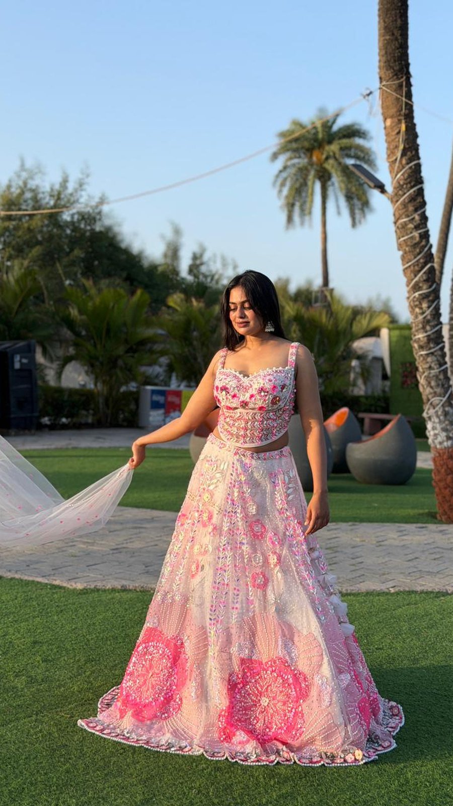 Blush Pink 3D Floral Embroidered Bridal Lehenga Set | 3-Piece Blouse, Skirt & Dupatta
