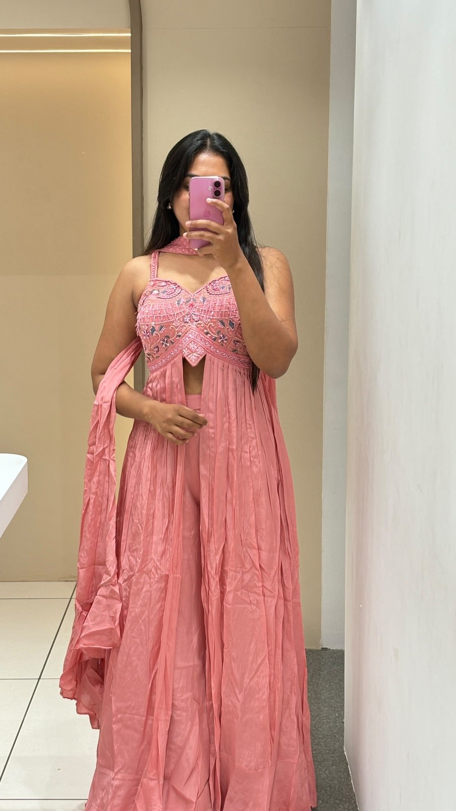 Dusty Pink Halter Embroidered Sharara Set | 3-Piece Crop Top, Sharara & Dupatta