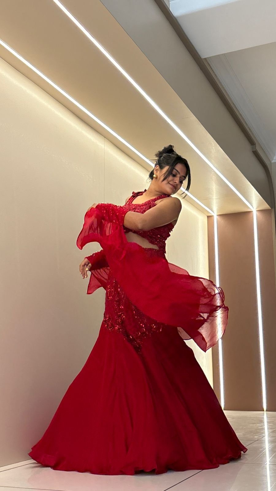 Red Sequin Mermaid Lehenga Set | 2-Piece Embellished Blouse & Fishtail Skirt