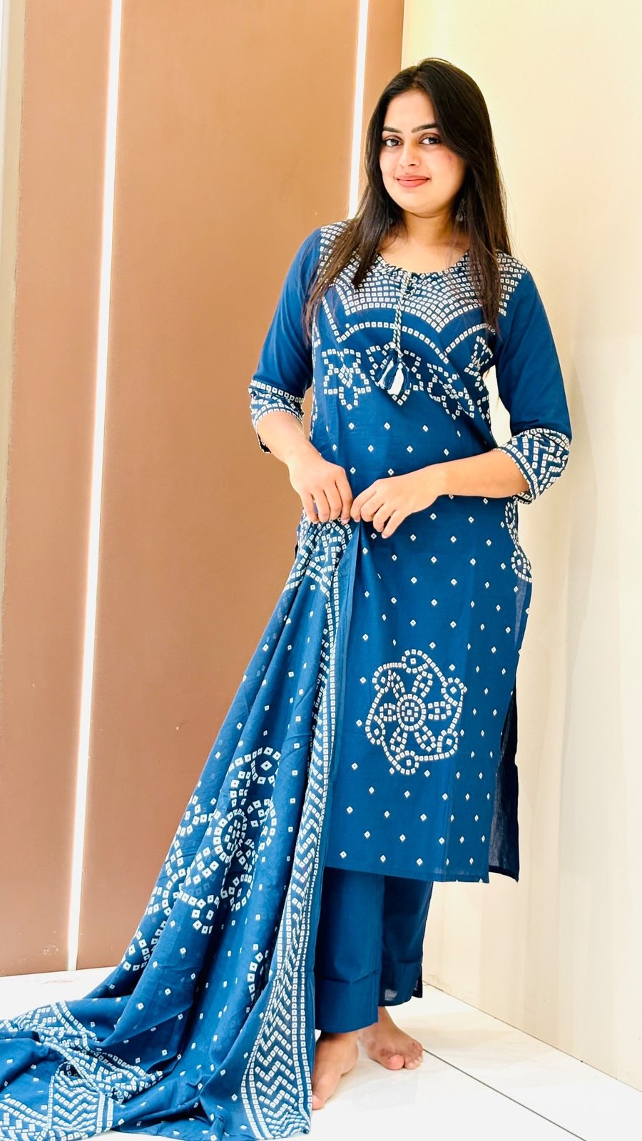 Teal Bandhani Suit Set | 3-Piece Kurti, Palazzo & Dupatta