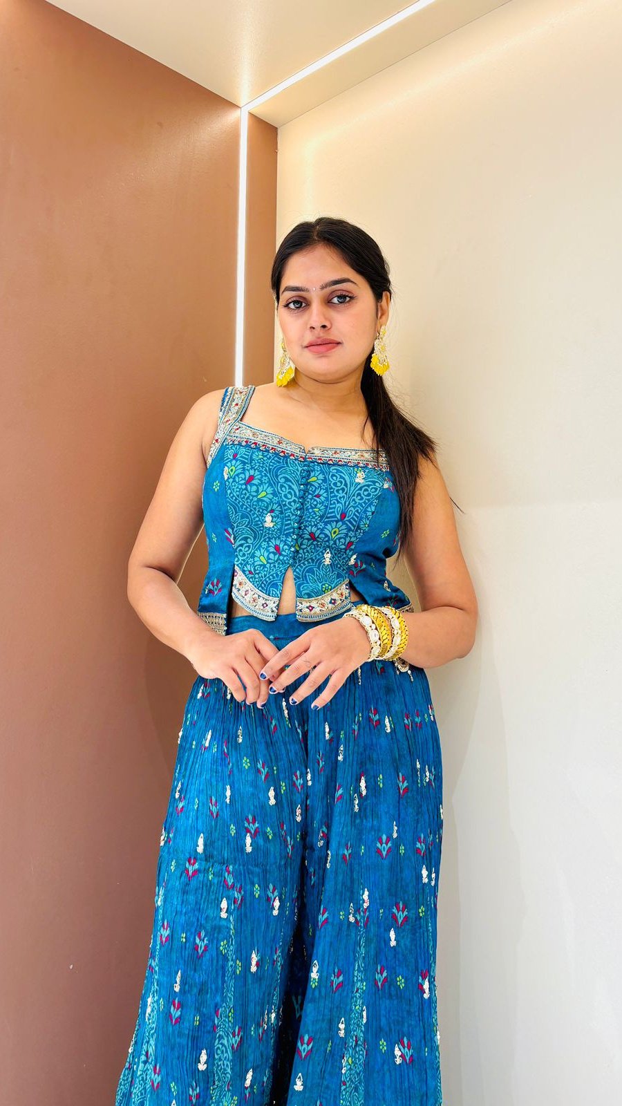 Teal Embroidered Crop Top & Sharara Set | 2-Piece - Image 3
