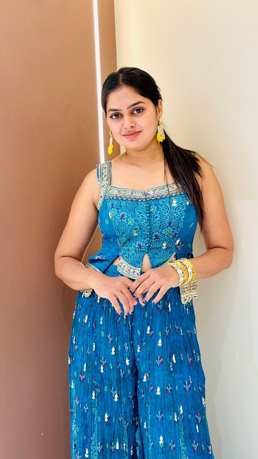 Teal Embroidered Crop Top & Sharara Set | 2-Piece - Image 5