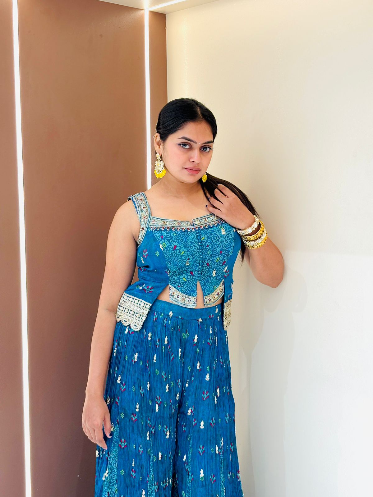 Azure Bloom Hand-Embellished Indo-Western Sharara Set - Image 3