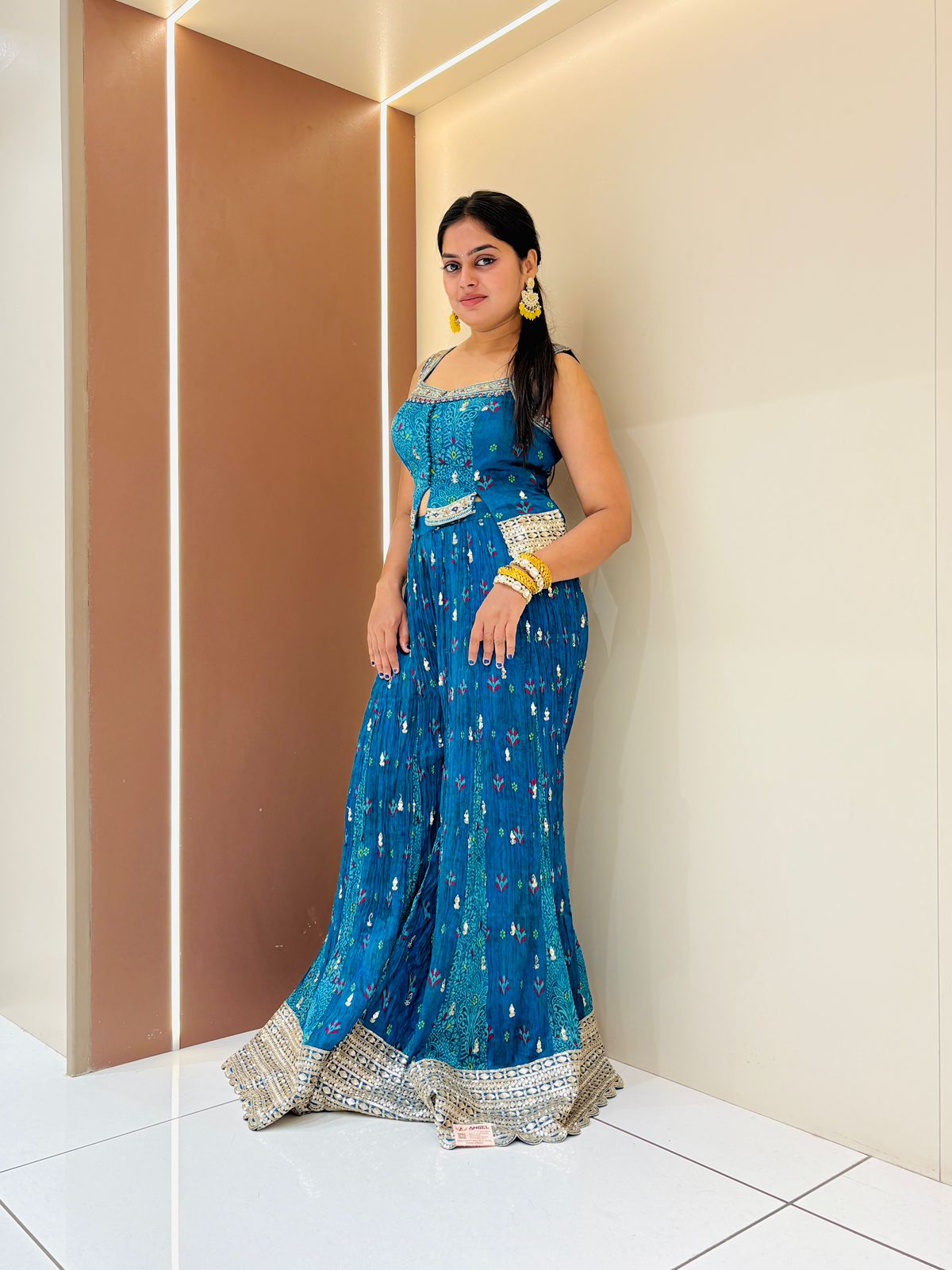 Azure Bloom Hand-Embellished Indo-Western Sharara Set - Image 4