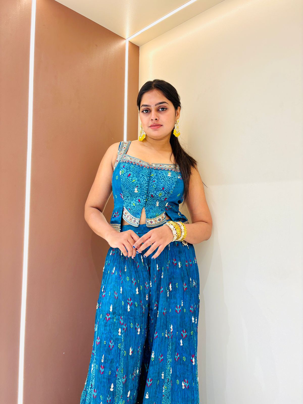 Azure Bloom Hand-Embellished Indo-Western Sharara Set - Image 5