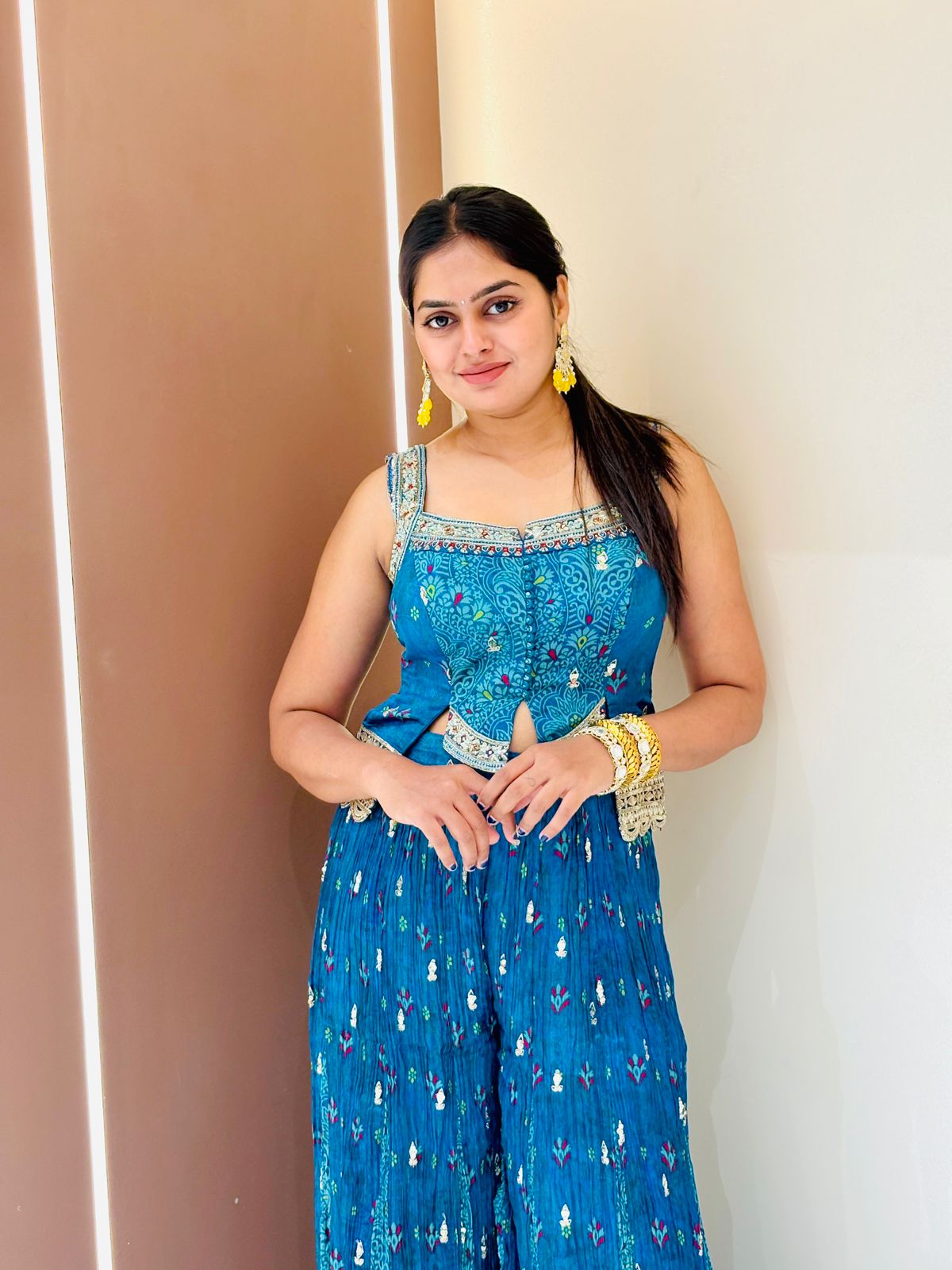 Azure Bloom Hand-Embellished Indo-Western Sharara Set - Image 6